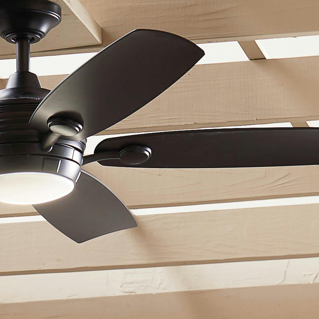 Day time exterior with 56" Tranquil LED Weather+ Outdoor Ceiling Fan Satin Black