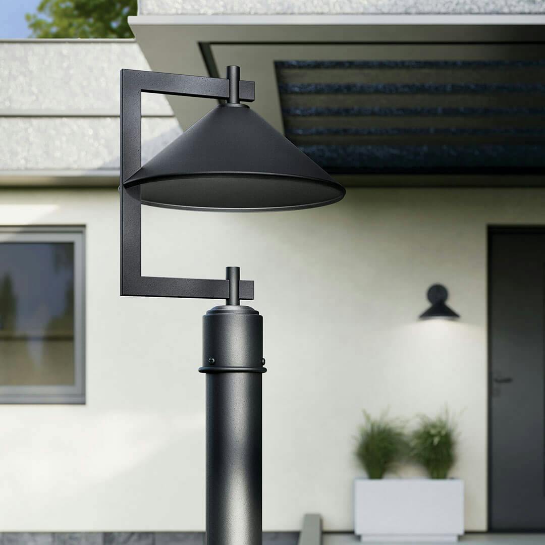 Porch in the day light with the Ripley 16" 1-Light Outdoor Post Light in  Black