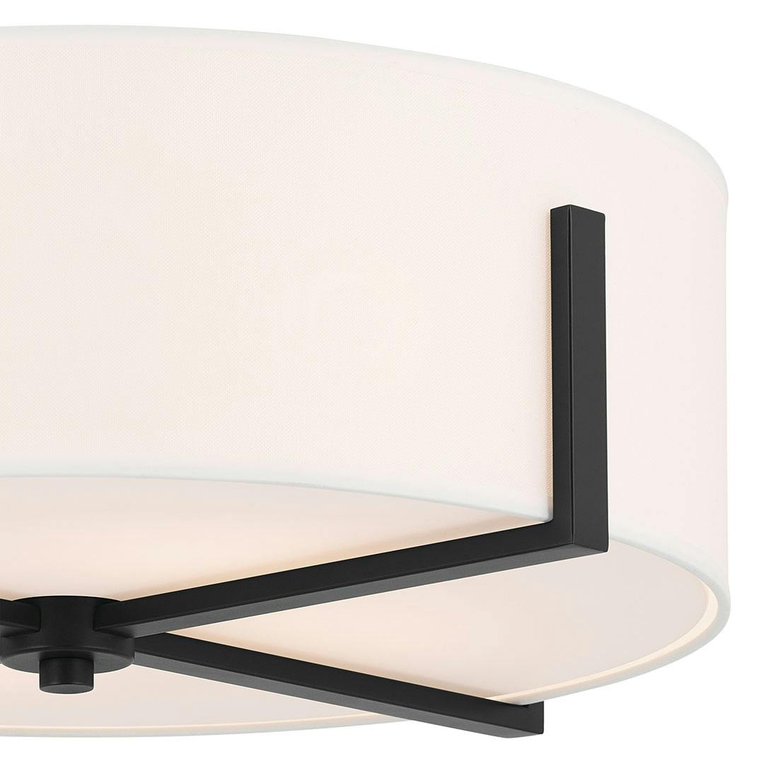 Close up view of the Malen 20 Inch 4 Light Flush Mount with White Fabric Shade in Black on a white background