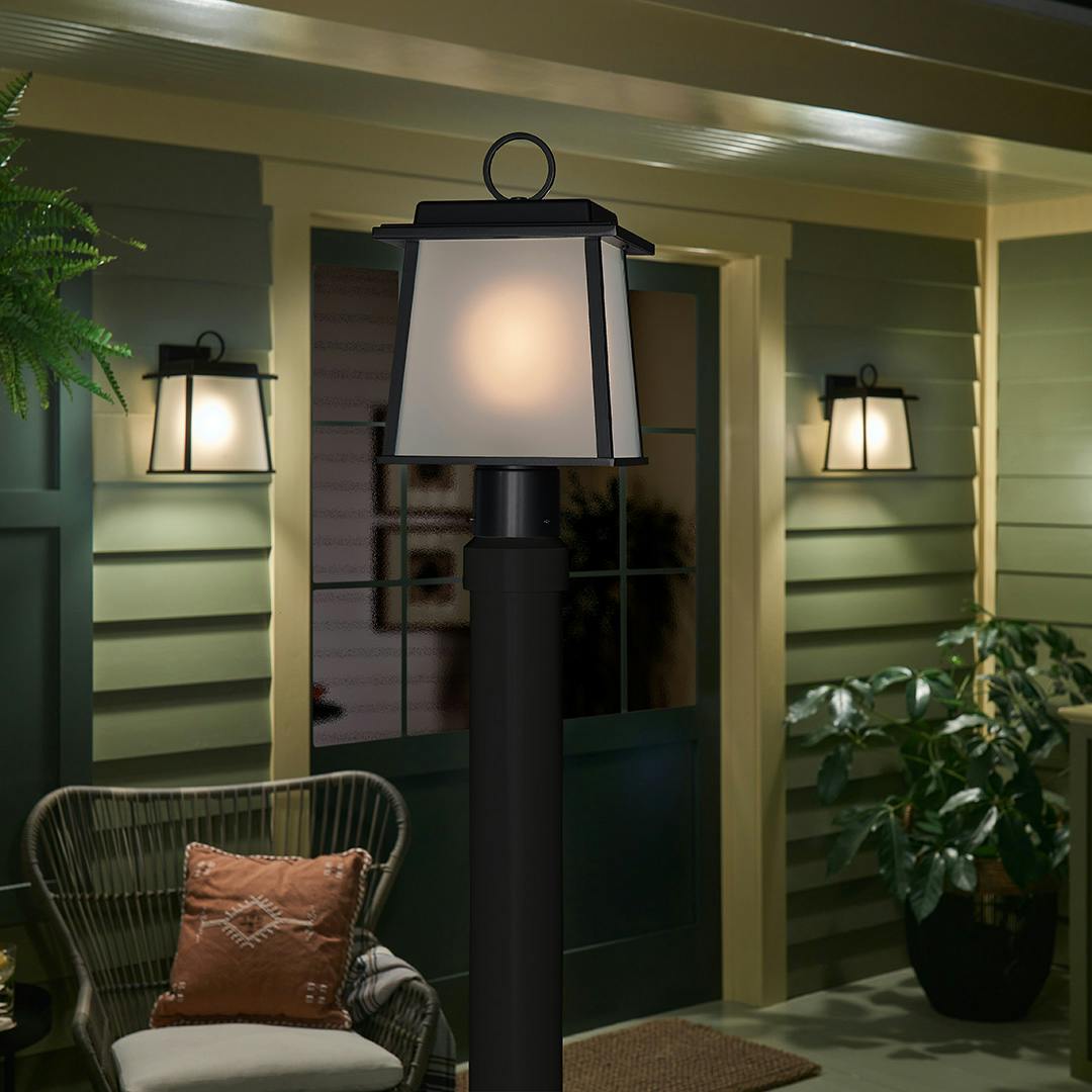Night time Exterior with Noward 7.5" 1 Light Post Lantern Black
