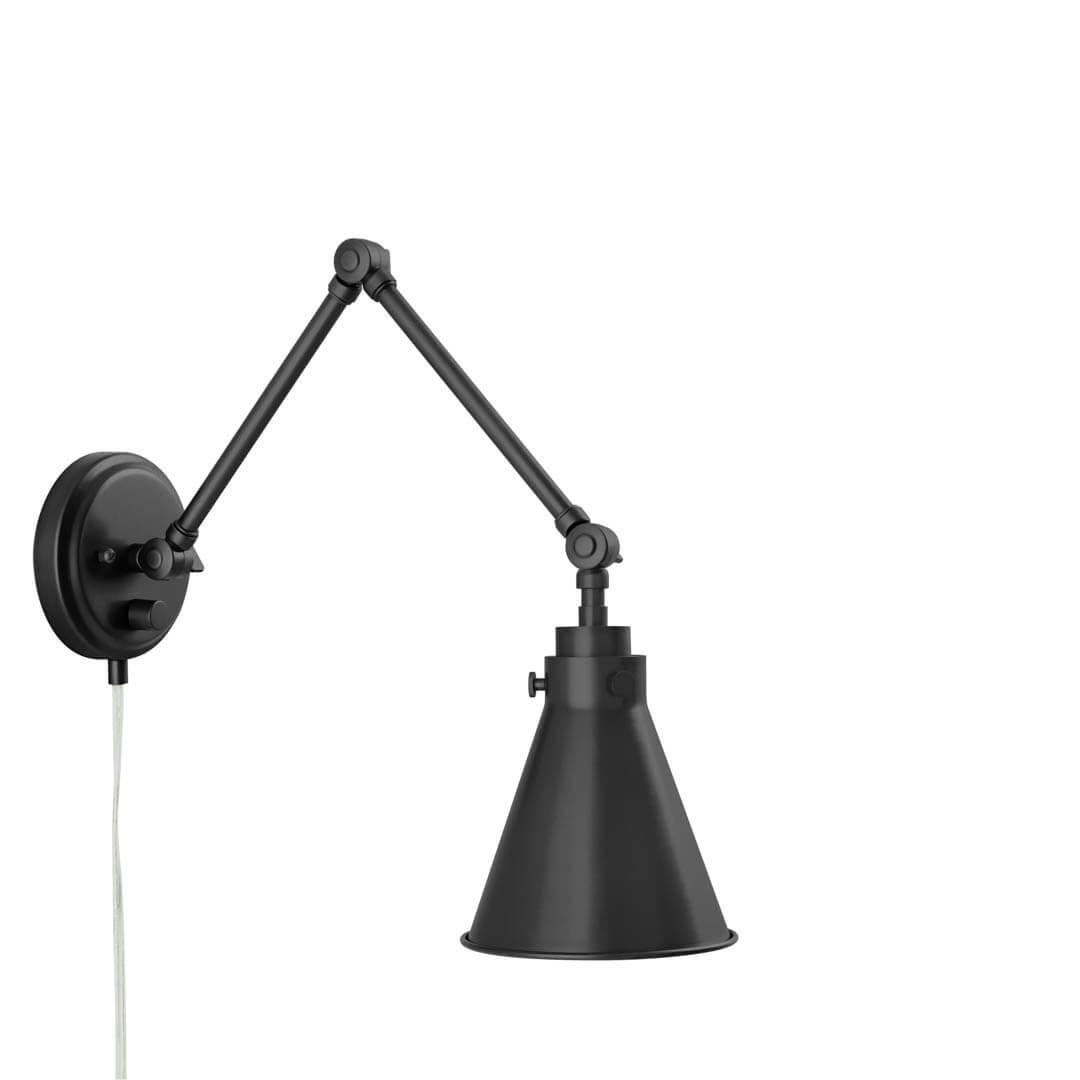 Rosewood 20 Inch 1 Light Plug-In Wall Sconce in Matte Black on a white background
