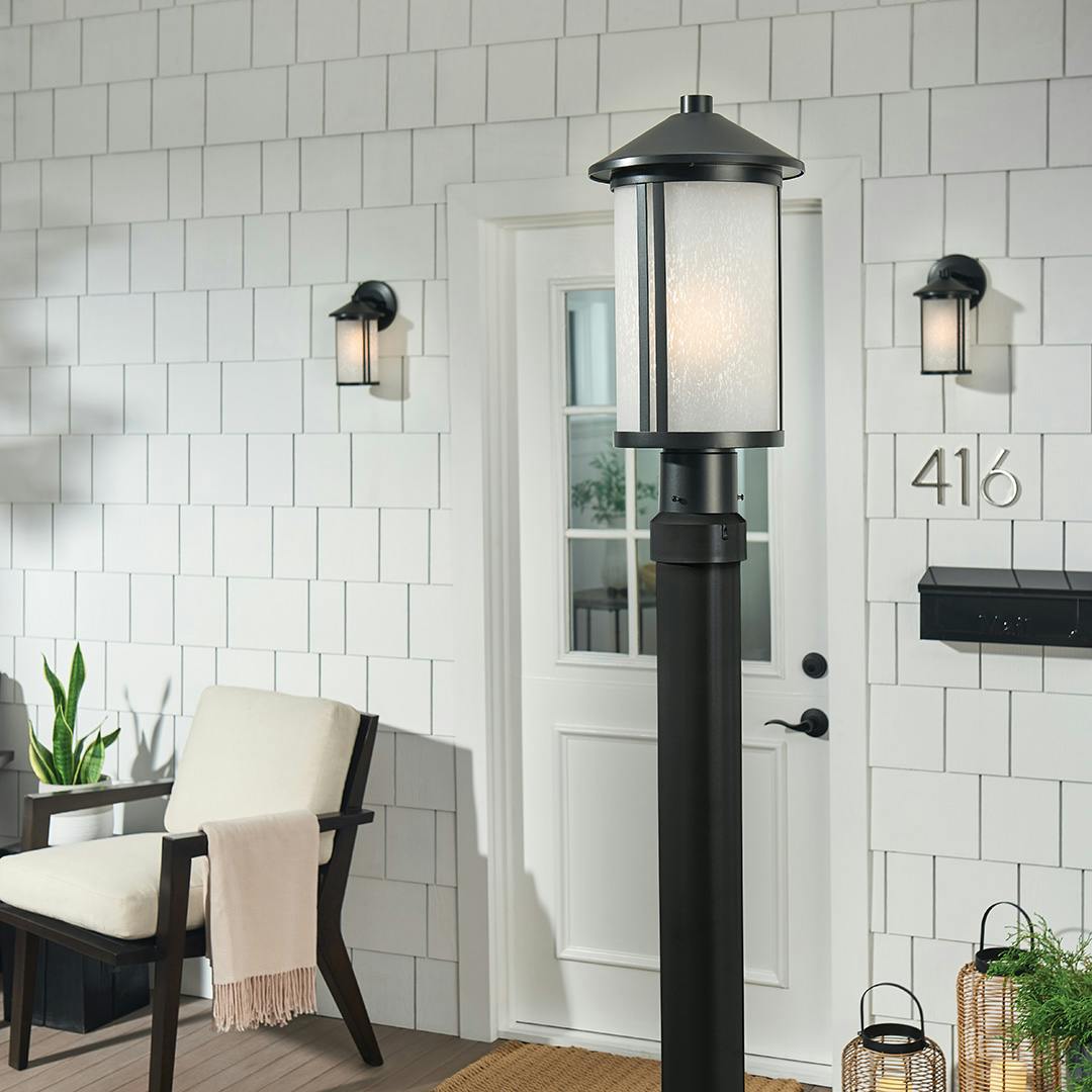 Day time Exterior with Lombard 17.25" 1 Light Post Lantern Black