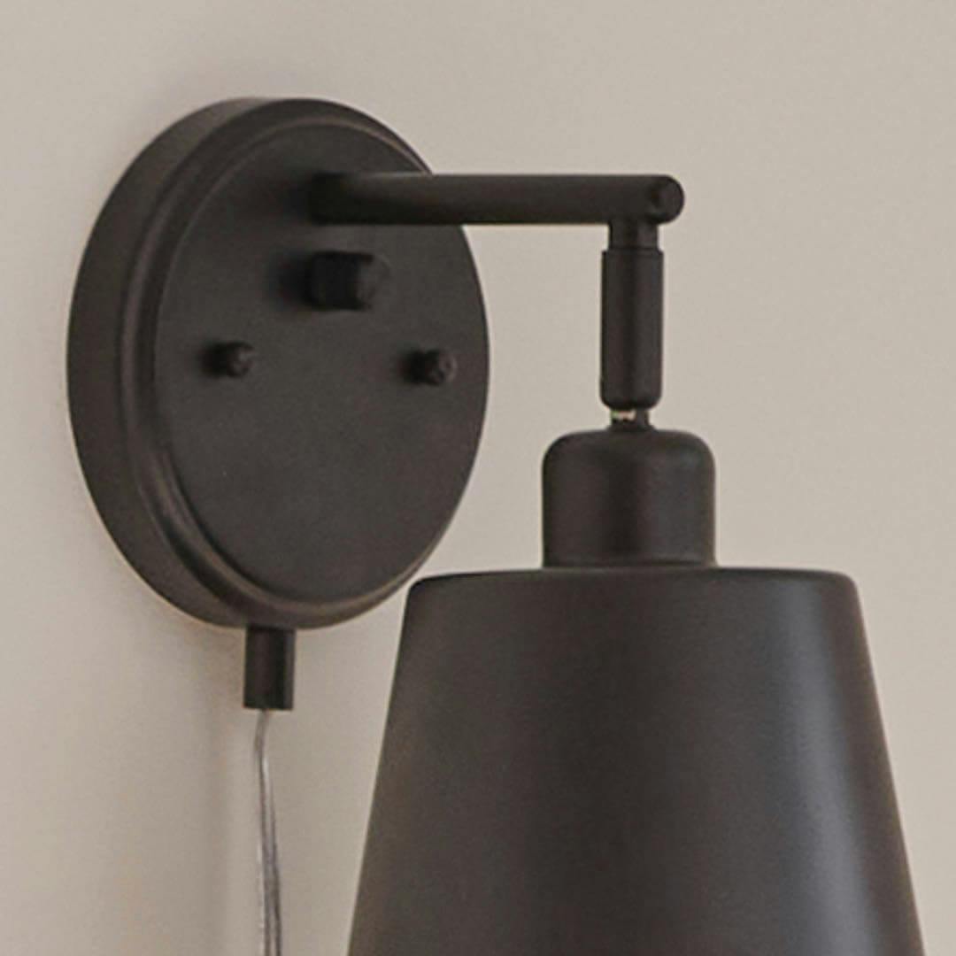 Day time bedroom with Amma 11 Inch 1 Light Plug-In Wall Sconce in Matte Black 