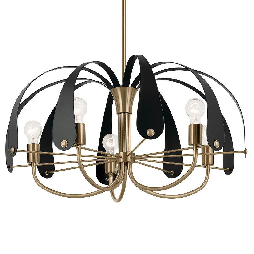 Petal 31 Inch 5 Light Chandelier in Champagne Bronze with Black or White on a white background