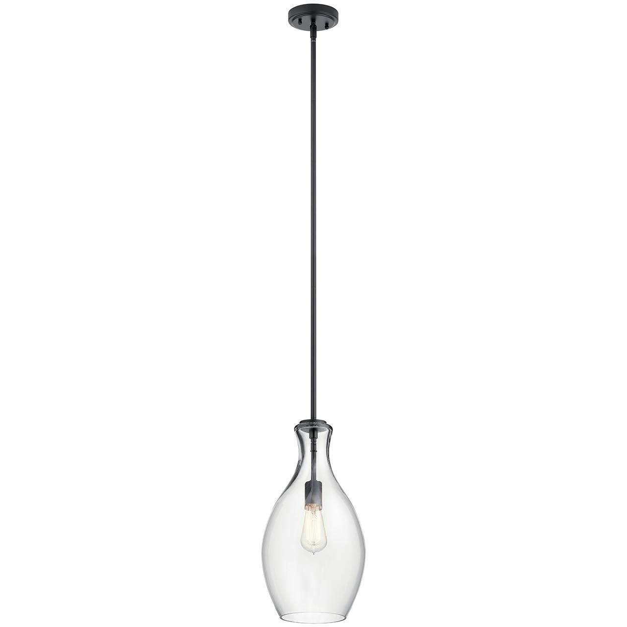 Everly™ 17.75" 1 Light Hour Glass Pendant Clear Glass Black on a white background