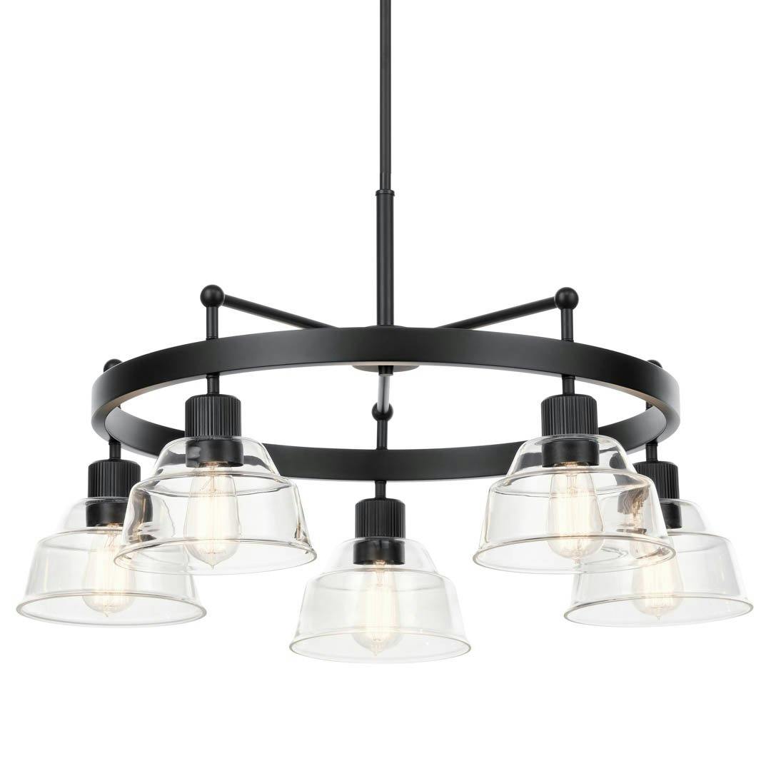 Eastmont™ 5 Light Chandelier Black and Walnut Wood on a white background