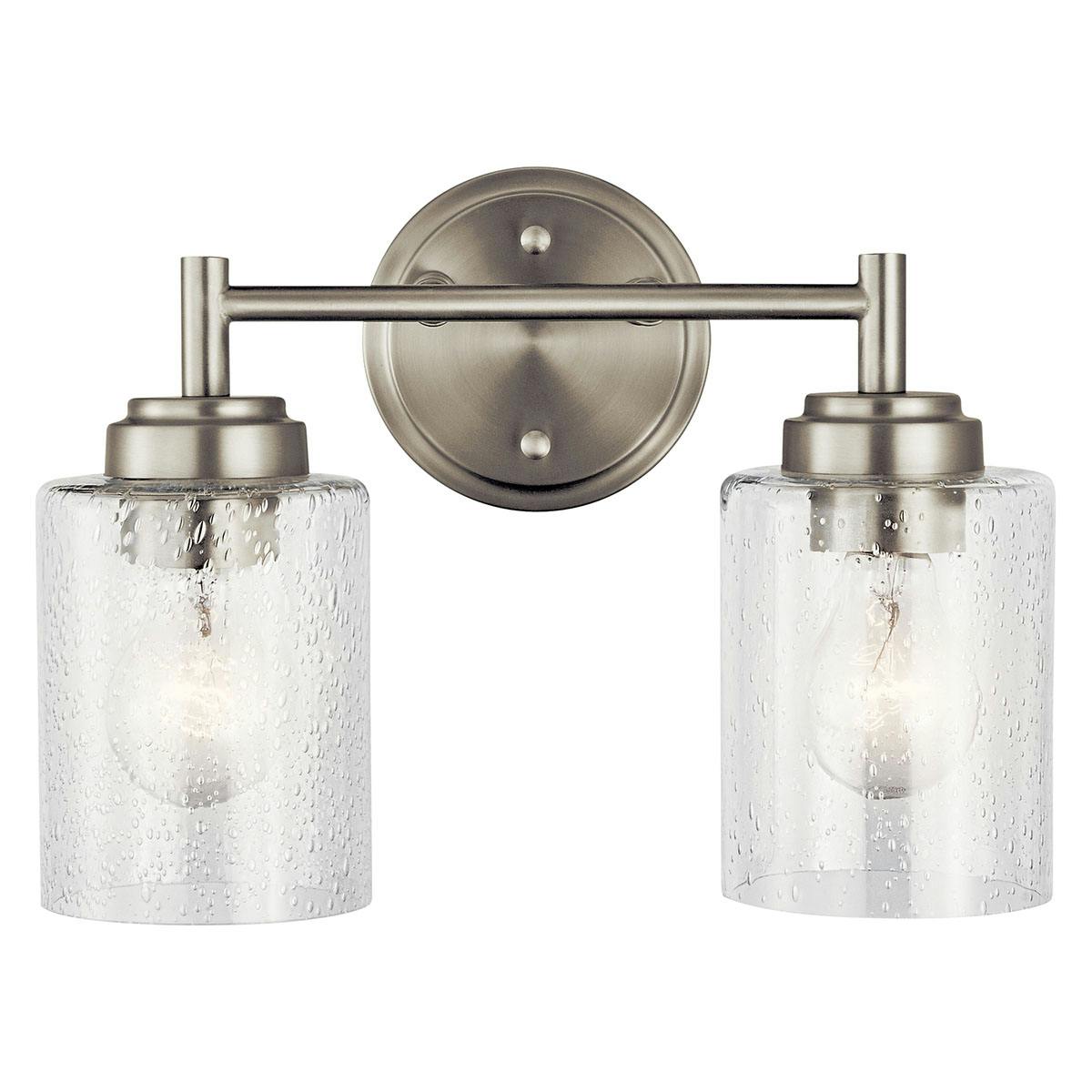 The Winslow 2 Light Vanity Light Nickel facing down on a white background