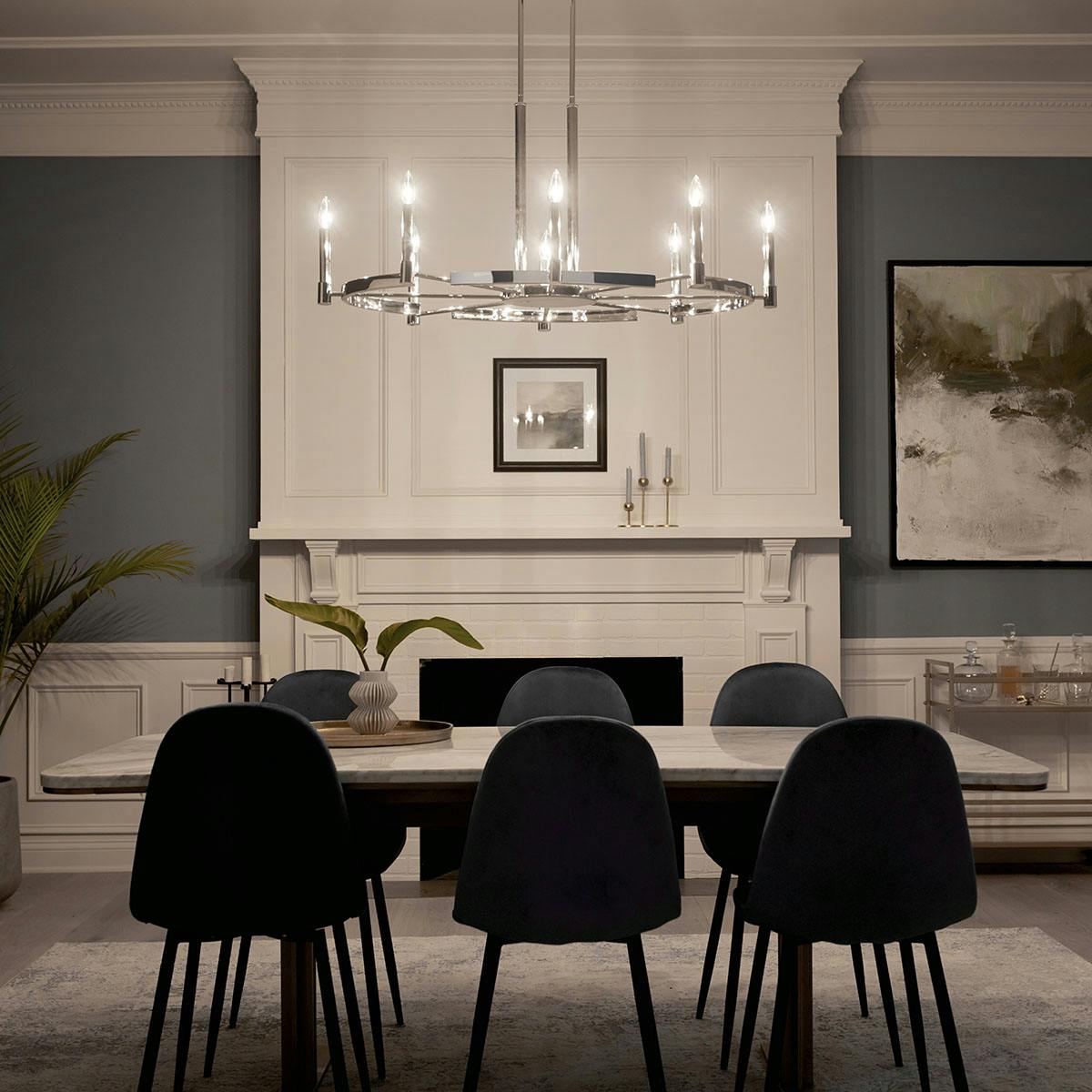 Night time Dining Room image featuring Tolani chandelier 52429PN