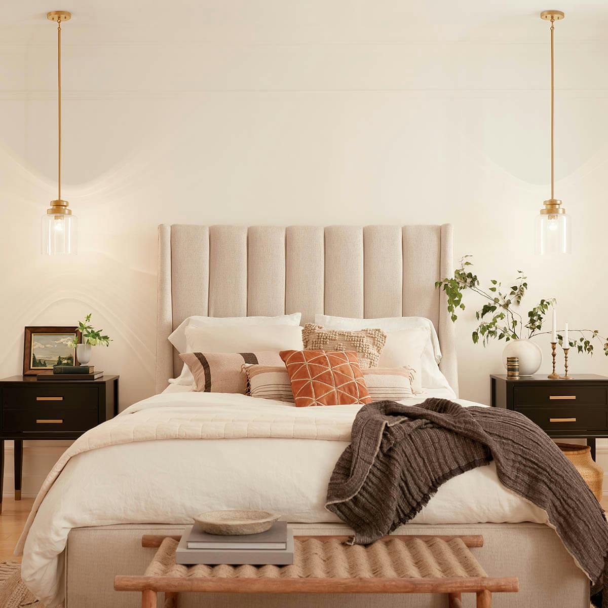 Day time bedroom with Annabeth 8" 1 Light Mini Pendant Classic Gold