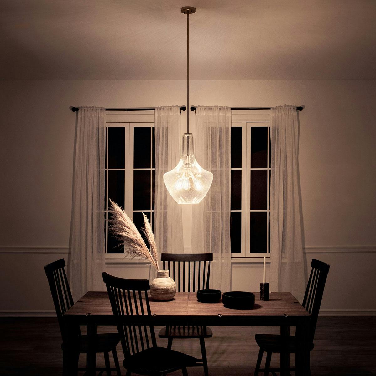 Night time dining room image featuring Everly pendant 42190NI