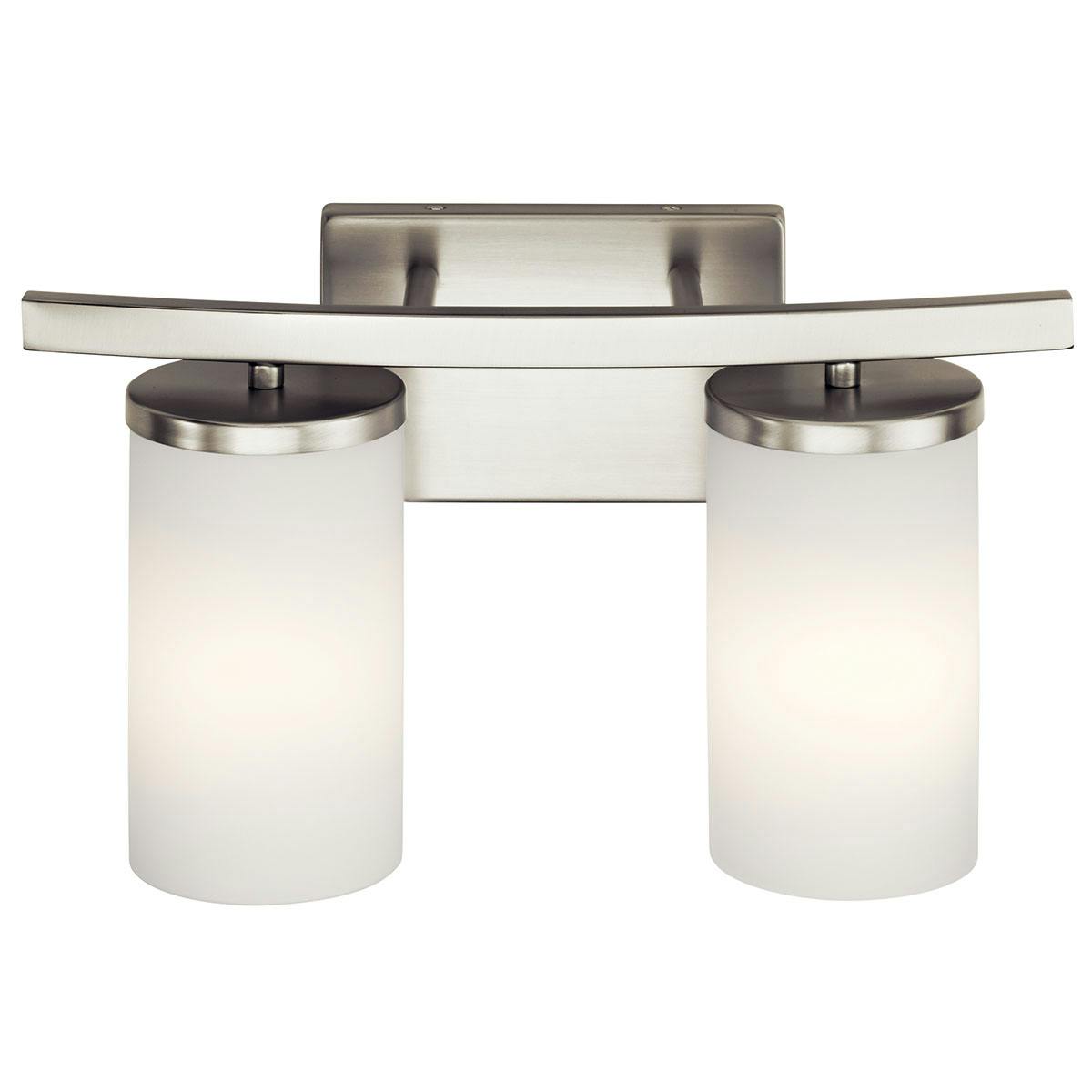 The Crosby 15"  Vanity Light Brushed Nickel facing down on a white background