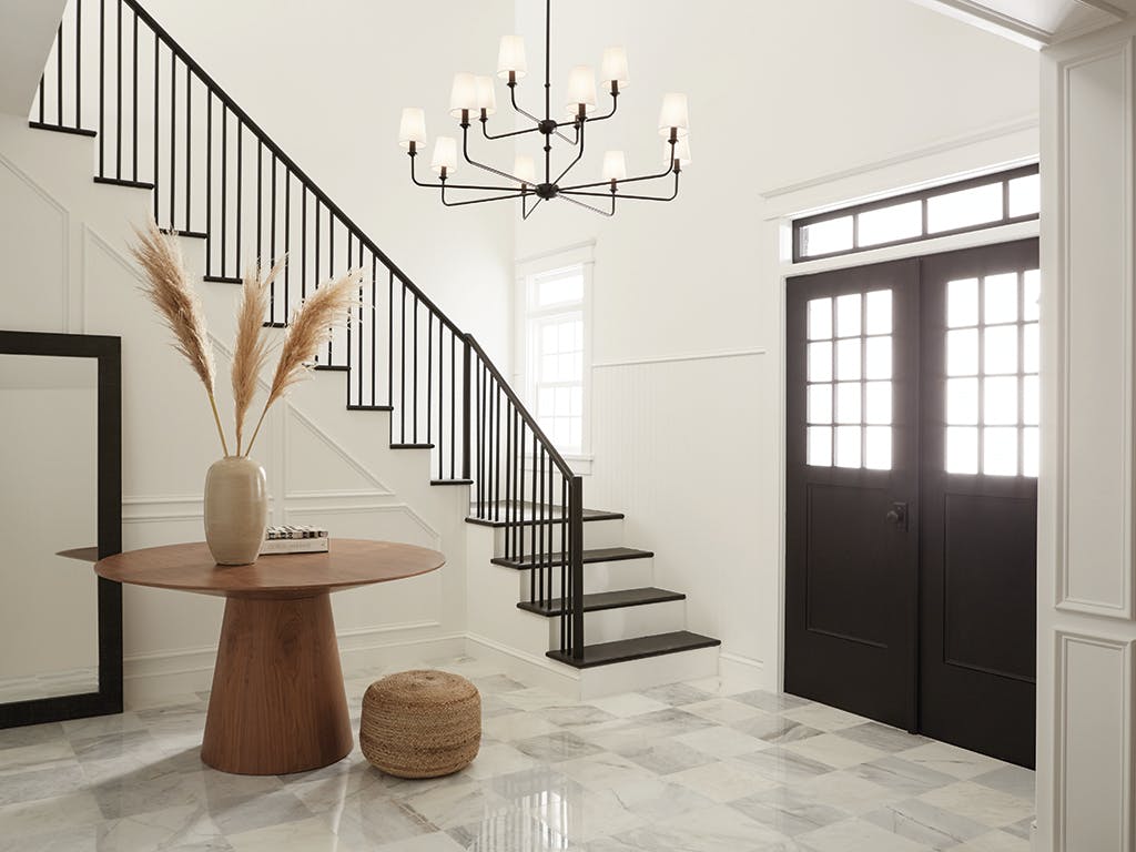 Day time foyer with Pallas 42.75" 12 Light Chandelier Black