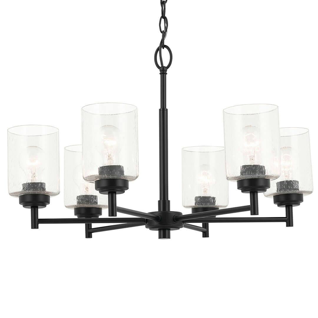 The Winslow 26-Inch 6 Light Chandelier with Clear Seeded Glass in Black on a white background