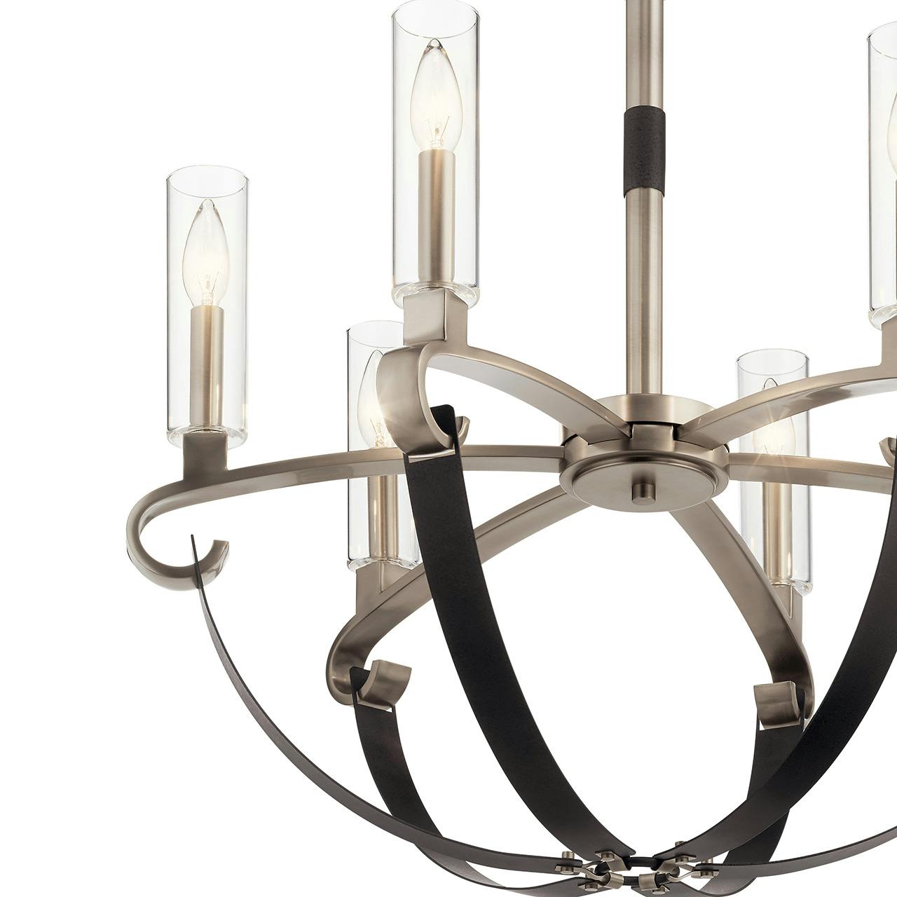 Close up view of the Artem 26" Chandelier Cylinders Pewter on a white background