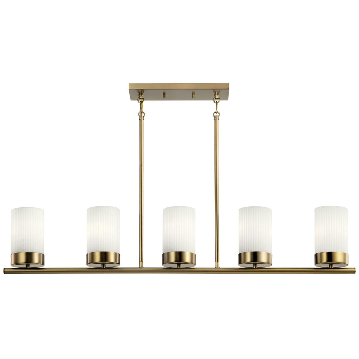 Front view of the Ciona 43" 5 Light Linear Chandelier Brass on a white background