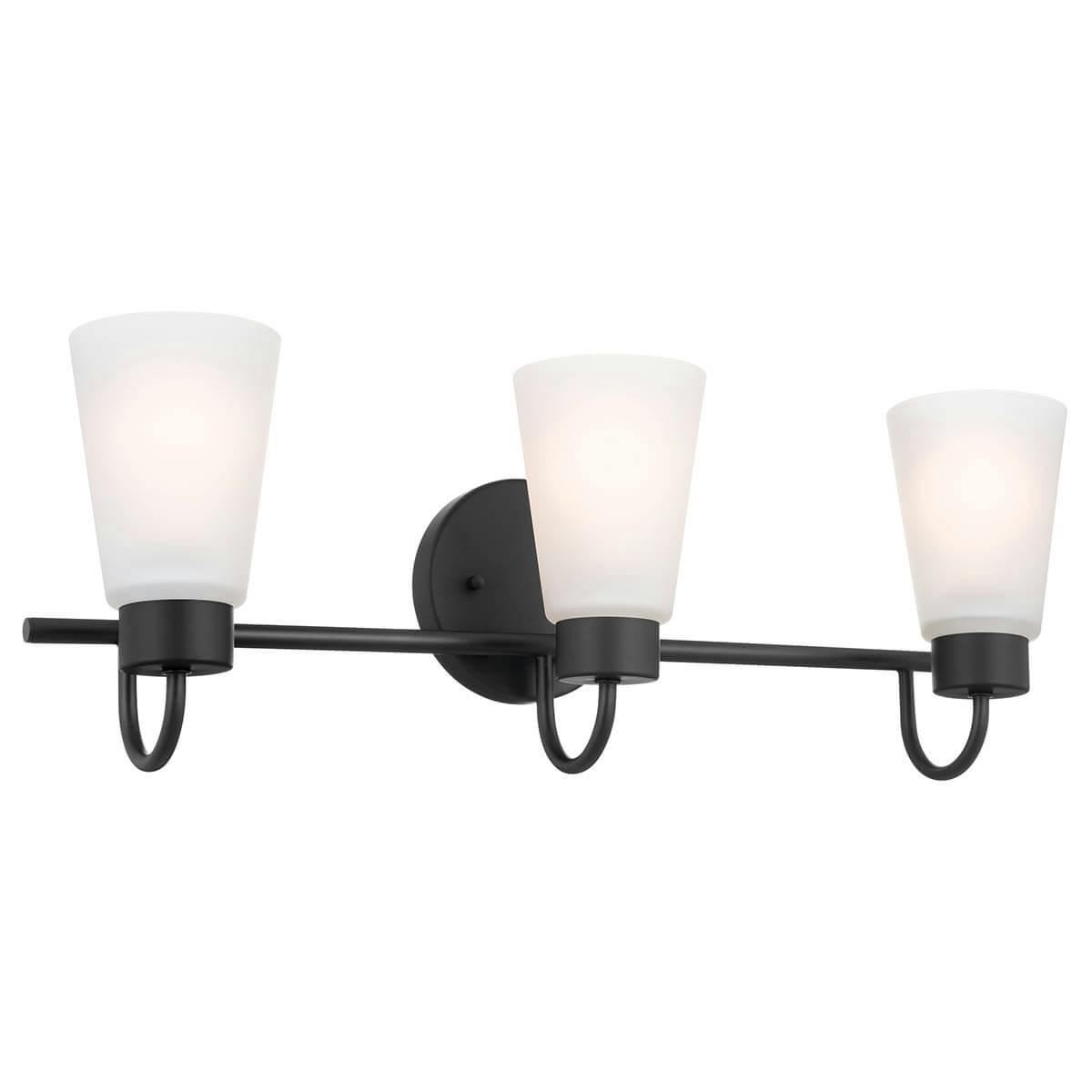 The Erma 20.5" 3 Light Vanity Light Black facing up on a white background