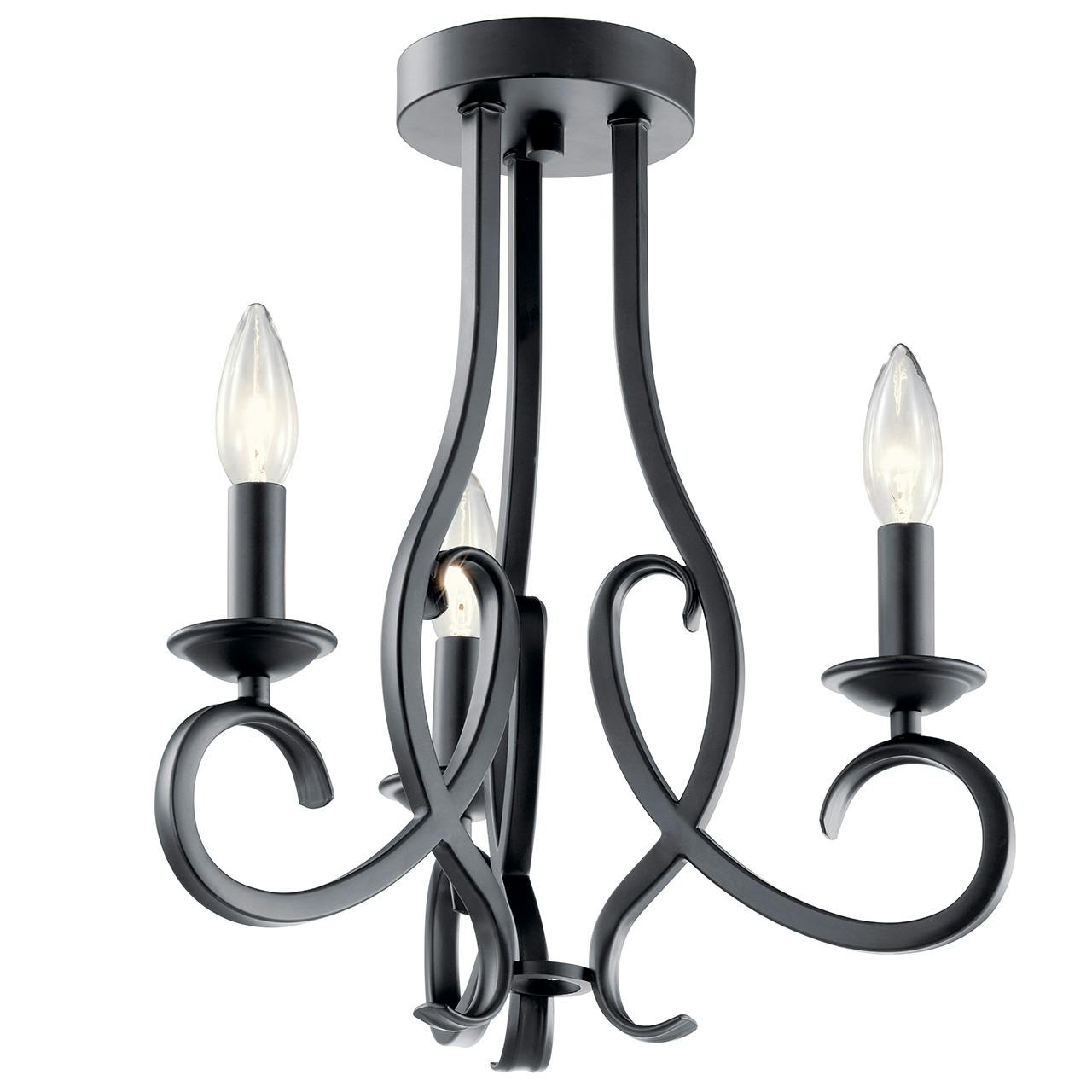 Ania 3 Light Convertible Chandelier Black shown as a semi-flush on a white background