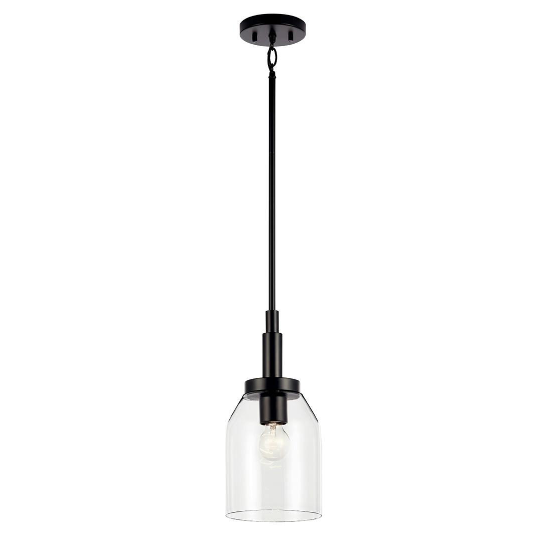 The Madden 15 Inch 1 Light Mini Pendant with Clear Glass in Black on a white background