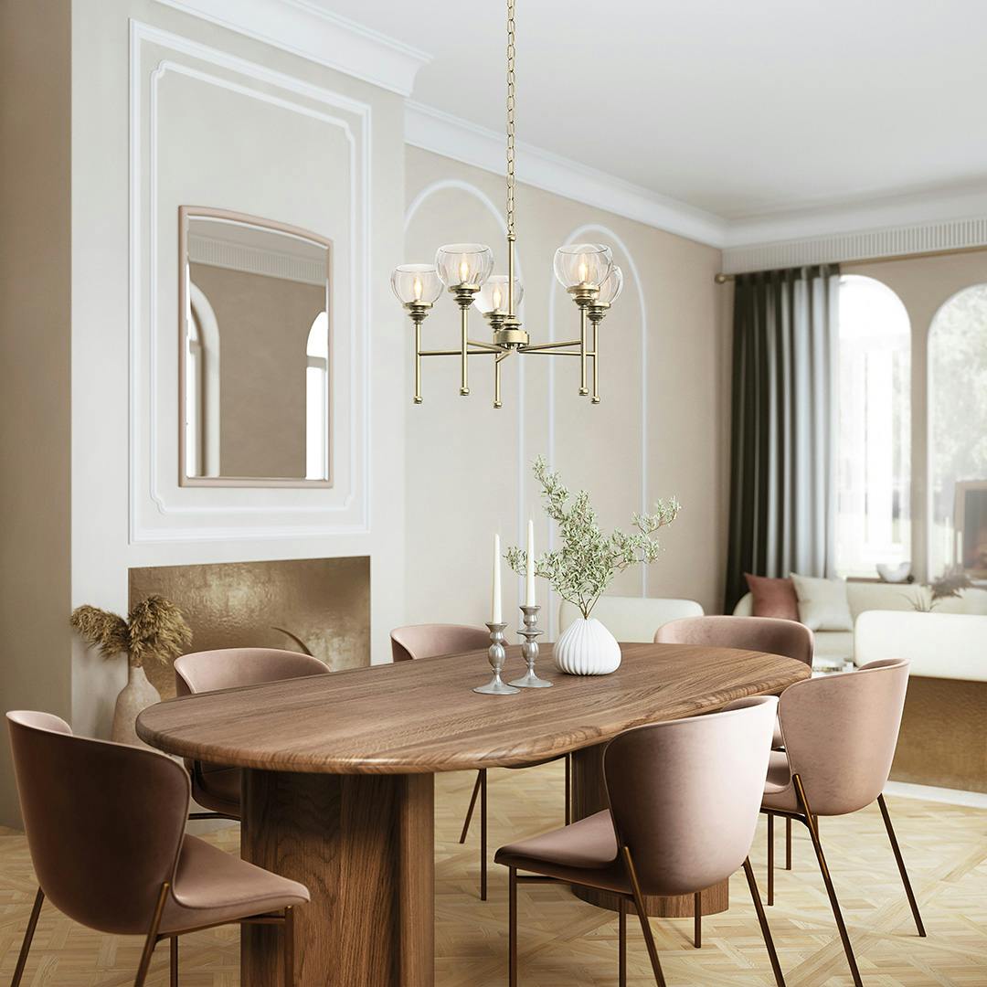 Day time dining room with Lecelles 5 Light Chandlier Classic Bronze