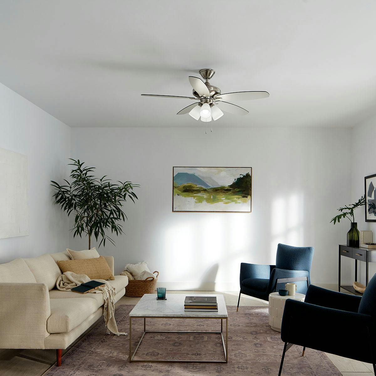 Day time living room featuring Renew ceiling fan 330162BSS