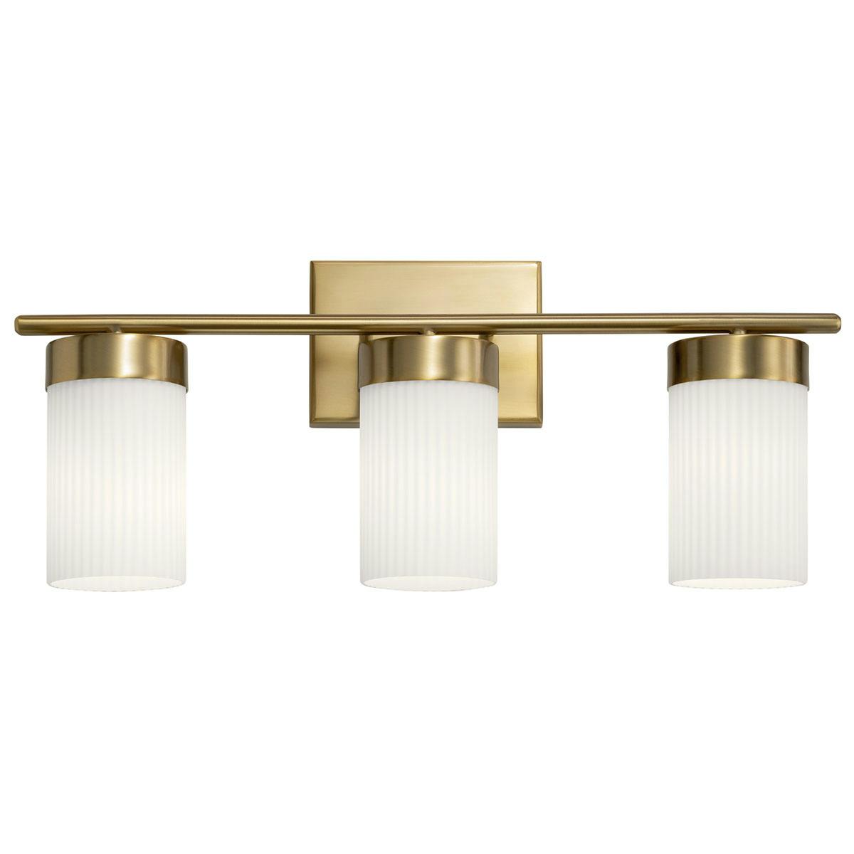 Front view of the Ciona 3 Light Vanity Lighte Brass on a white background