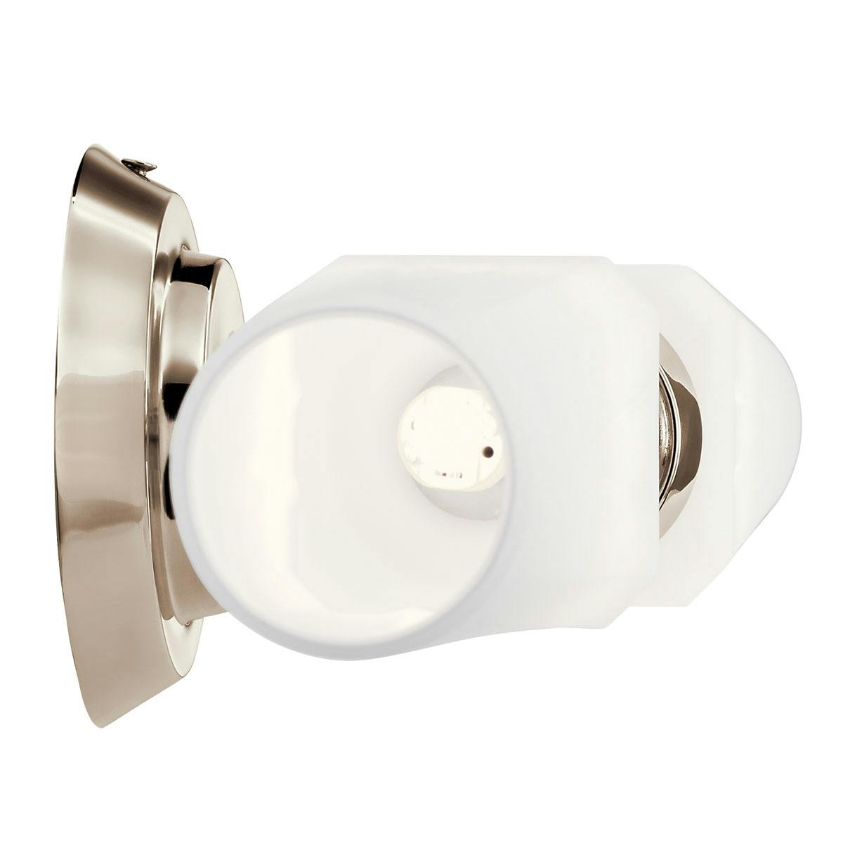 Profile view of the Truby 2 Light Nickel Vanity Light on a white background