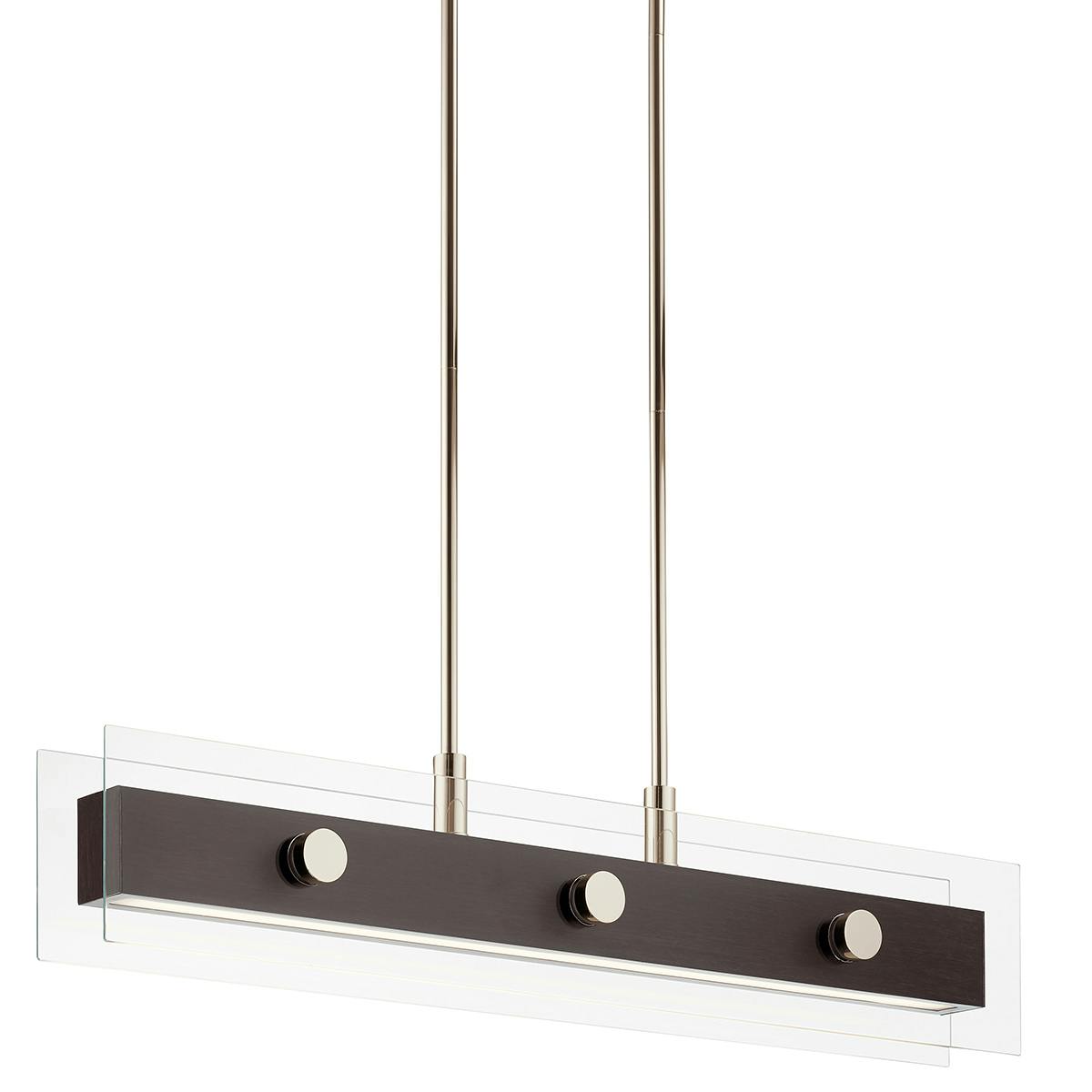 Close up view of the Tig 5 Light Linear Chandelier Walnut Wood on a white background