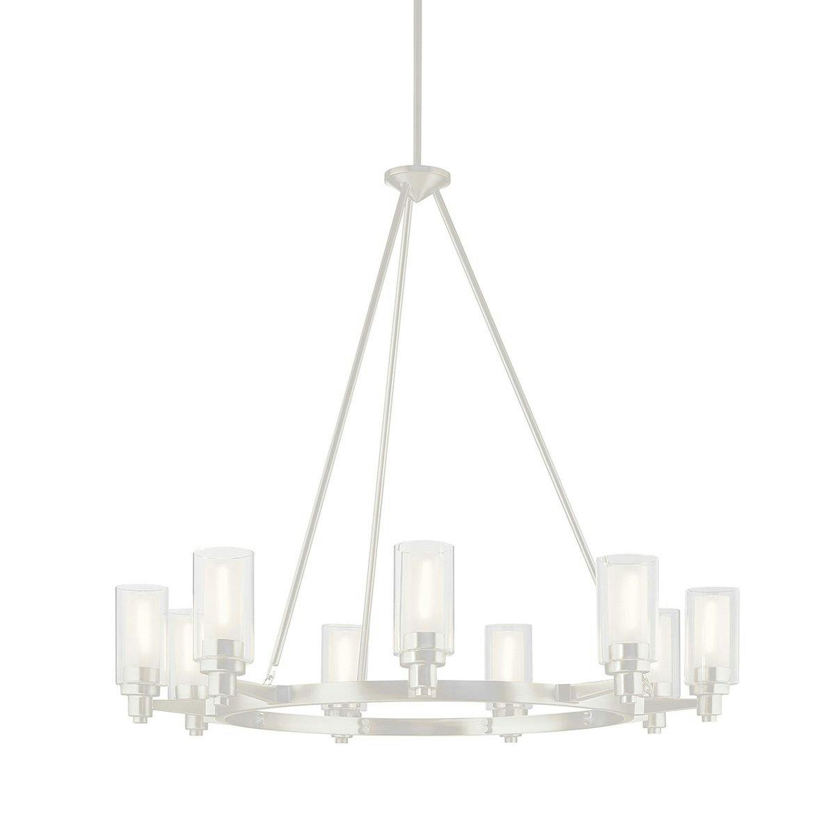 Circolo 9 Light Chandelier Brushed Nickel without the canopy on a white background