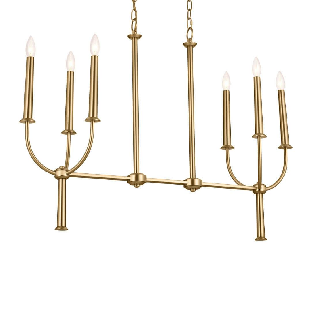Florence 40" 6 Light Linear Chandelier Brushed Natural Brass on a white background