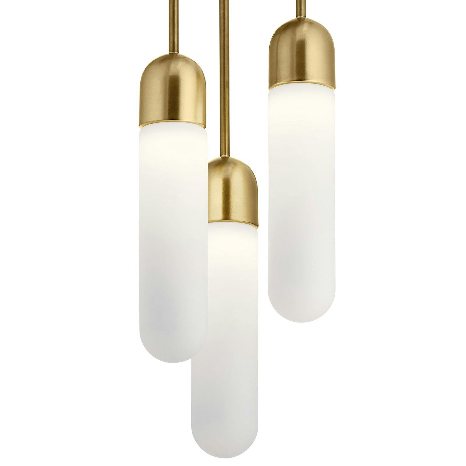 Close up view of the Sorno 3 Light Pendant Cluster Gold on a white background