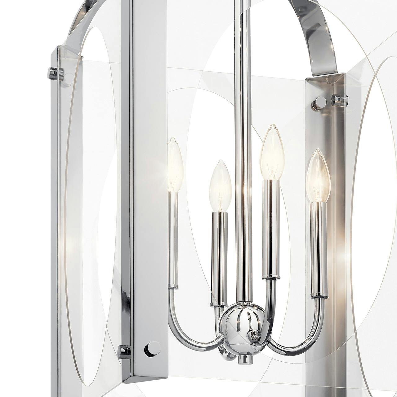Close up view of the Pytel™ 4 Light Foyer Pendant Chrome on a white background