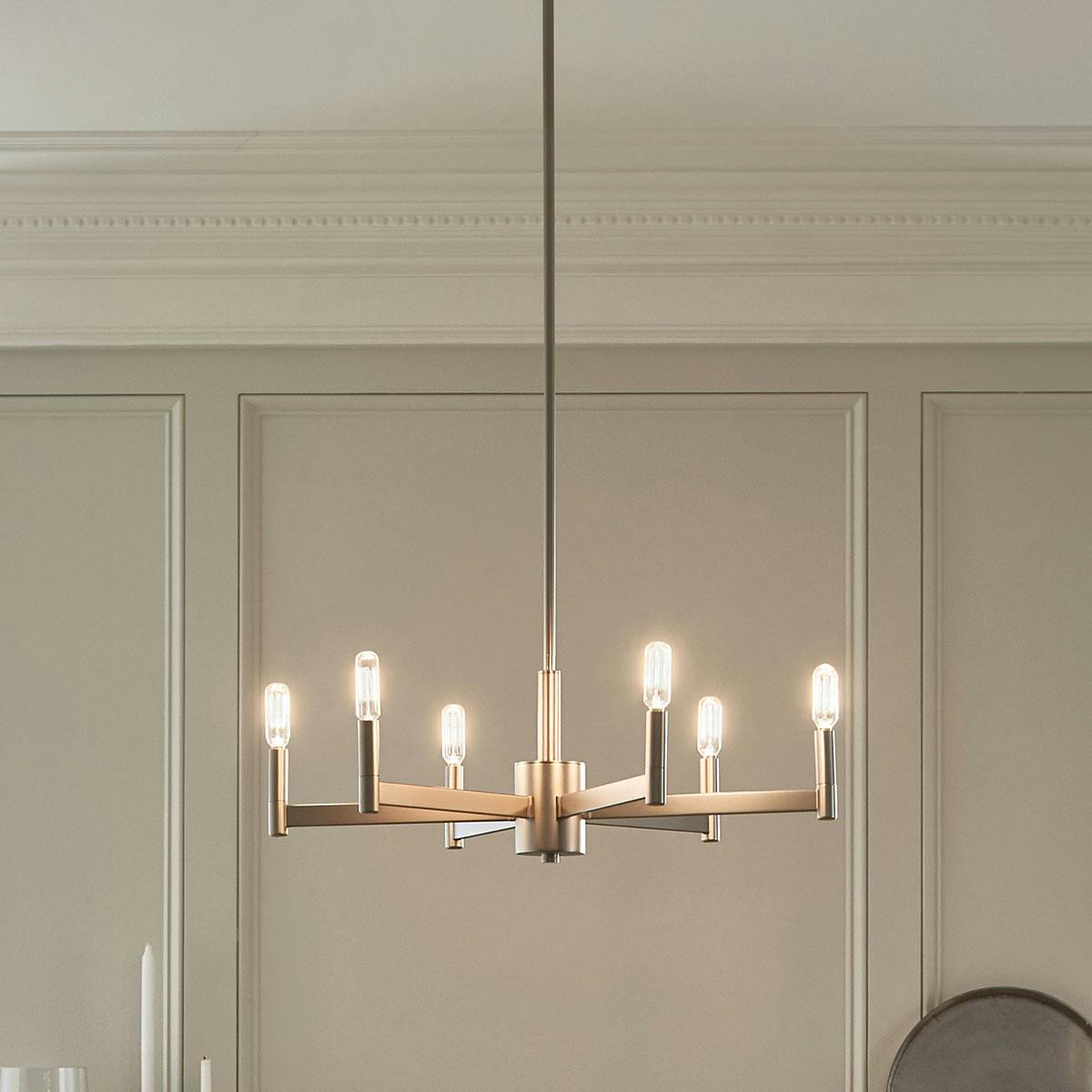 Day time dining room image featuring Erzo chandelier 43859SN