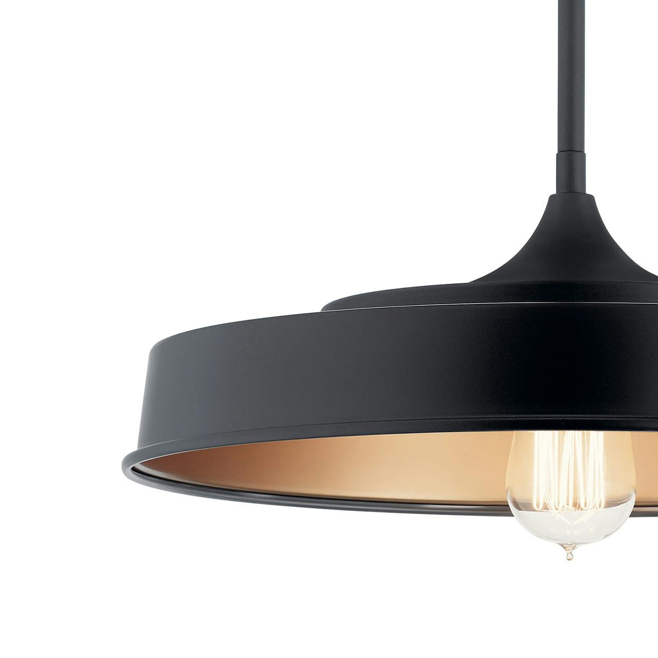 Close up view of the Elias 16" 1 Light Semi Flush Black on a white background