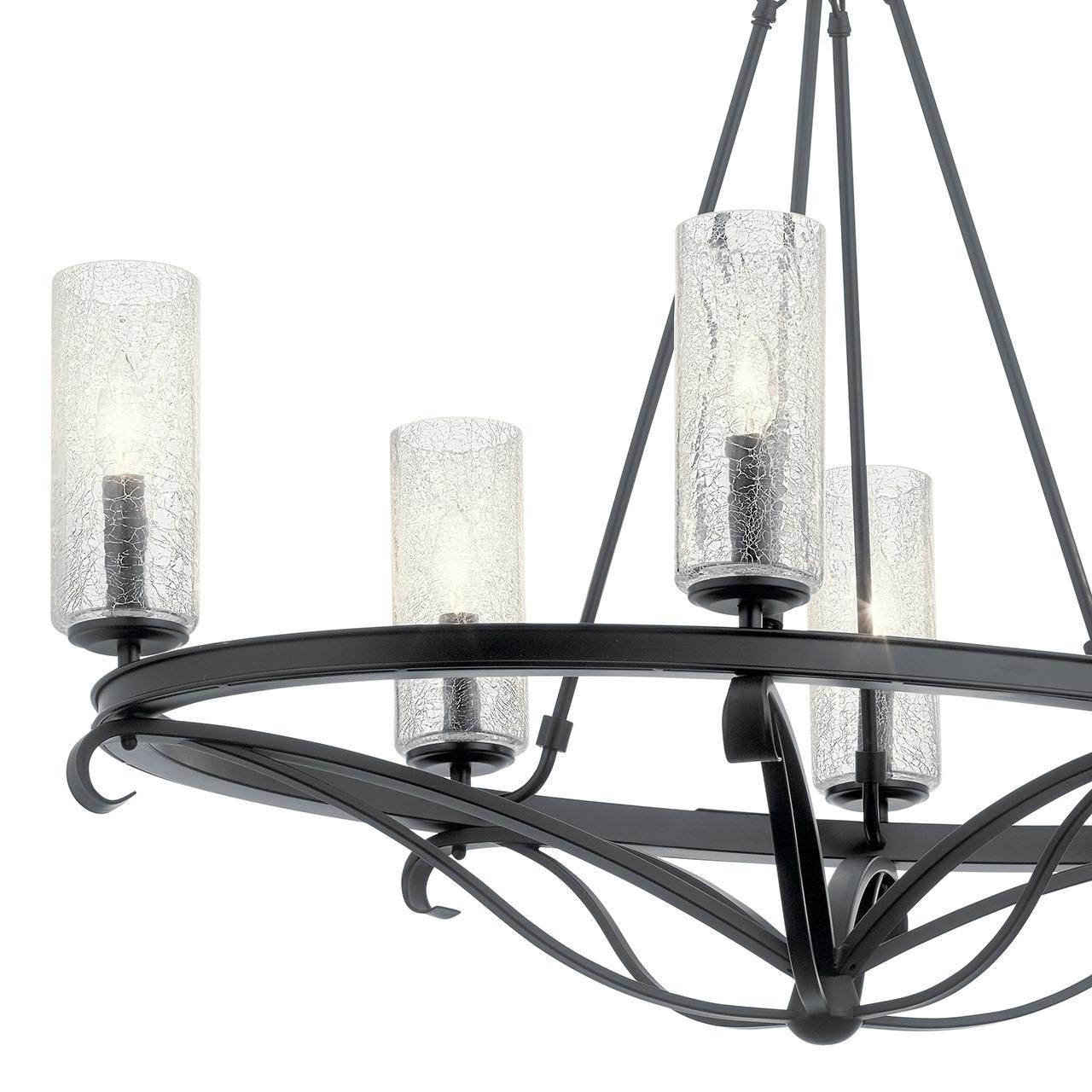 Close up view of the Krysia™ 6 Light Oval Chandelier Black on a white background
