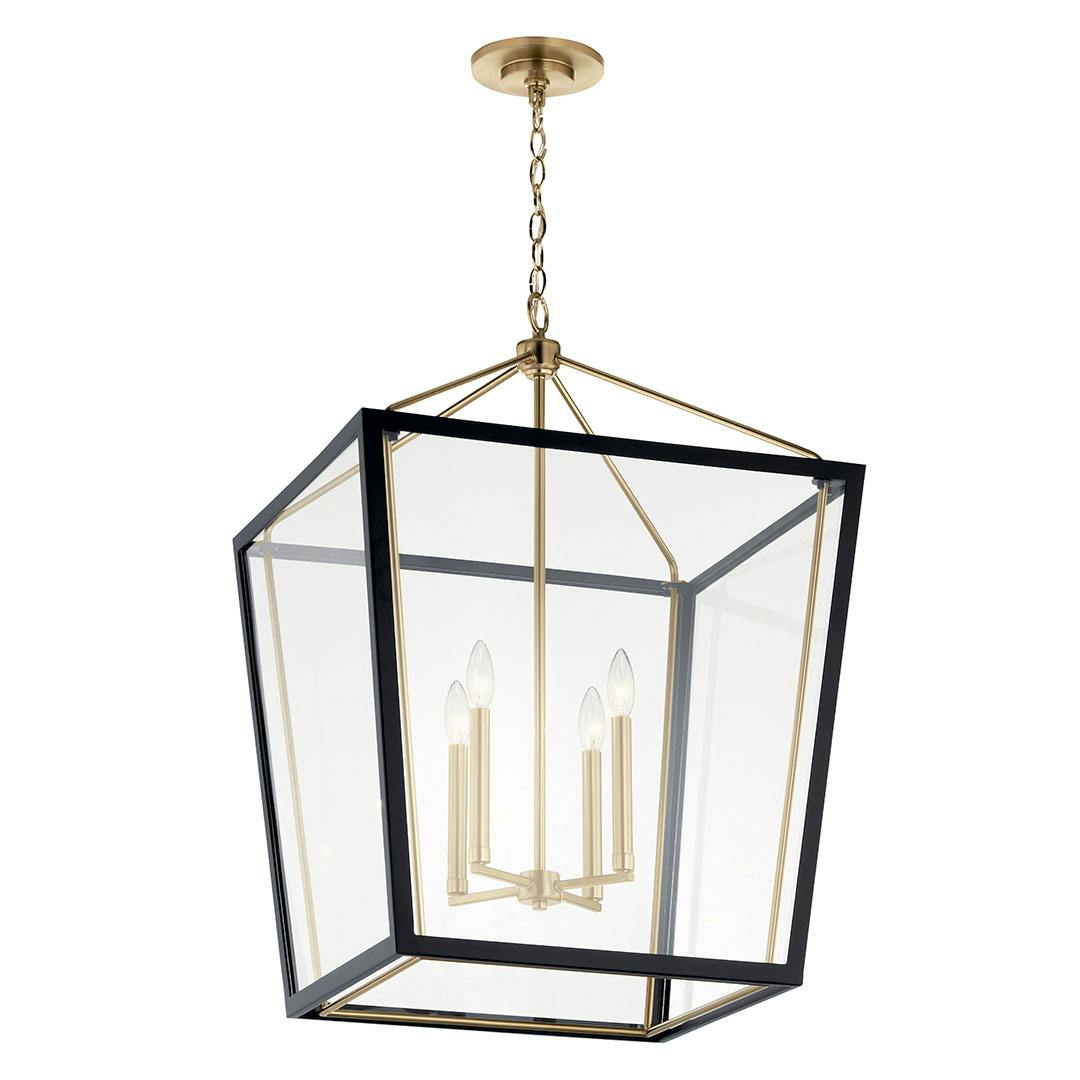 The Delvin 31.75 Inch 4 Light Foyer Pendant with Clear Glass in Champagne Bronze and Black on a white background