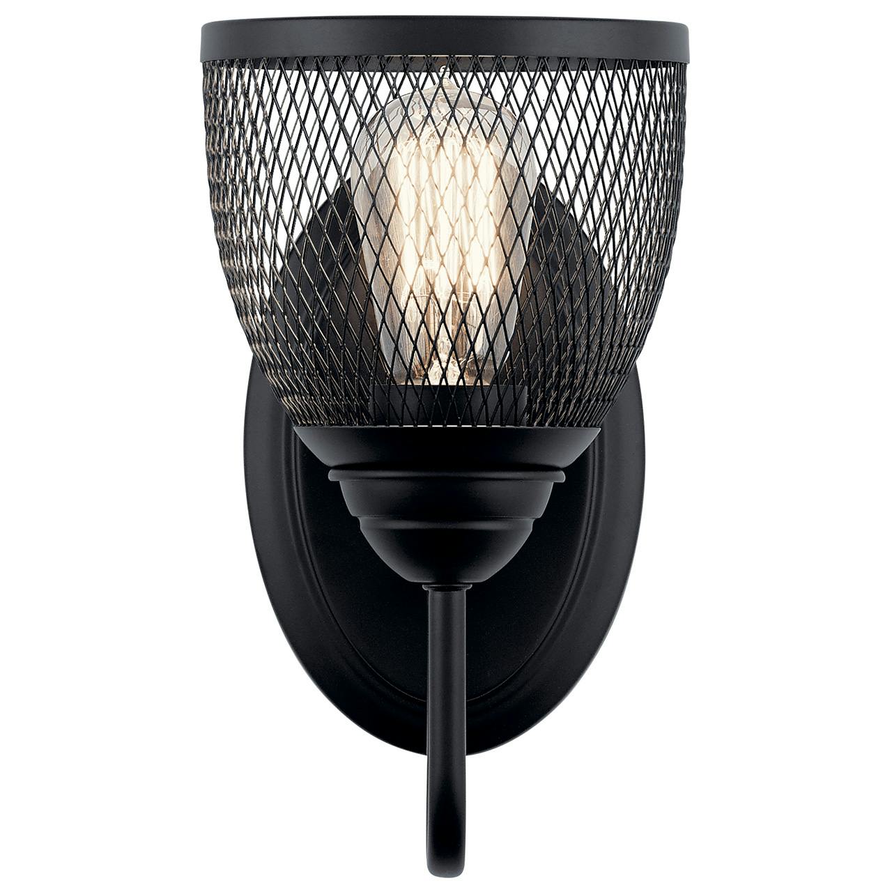 The Voclain™ 1 Light Wall Sconce in Black facing up on a white background
