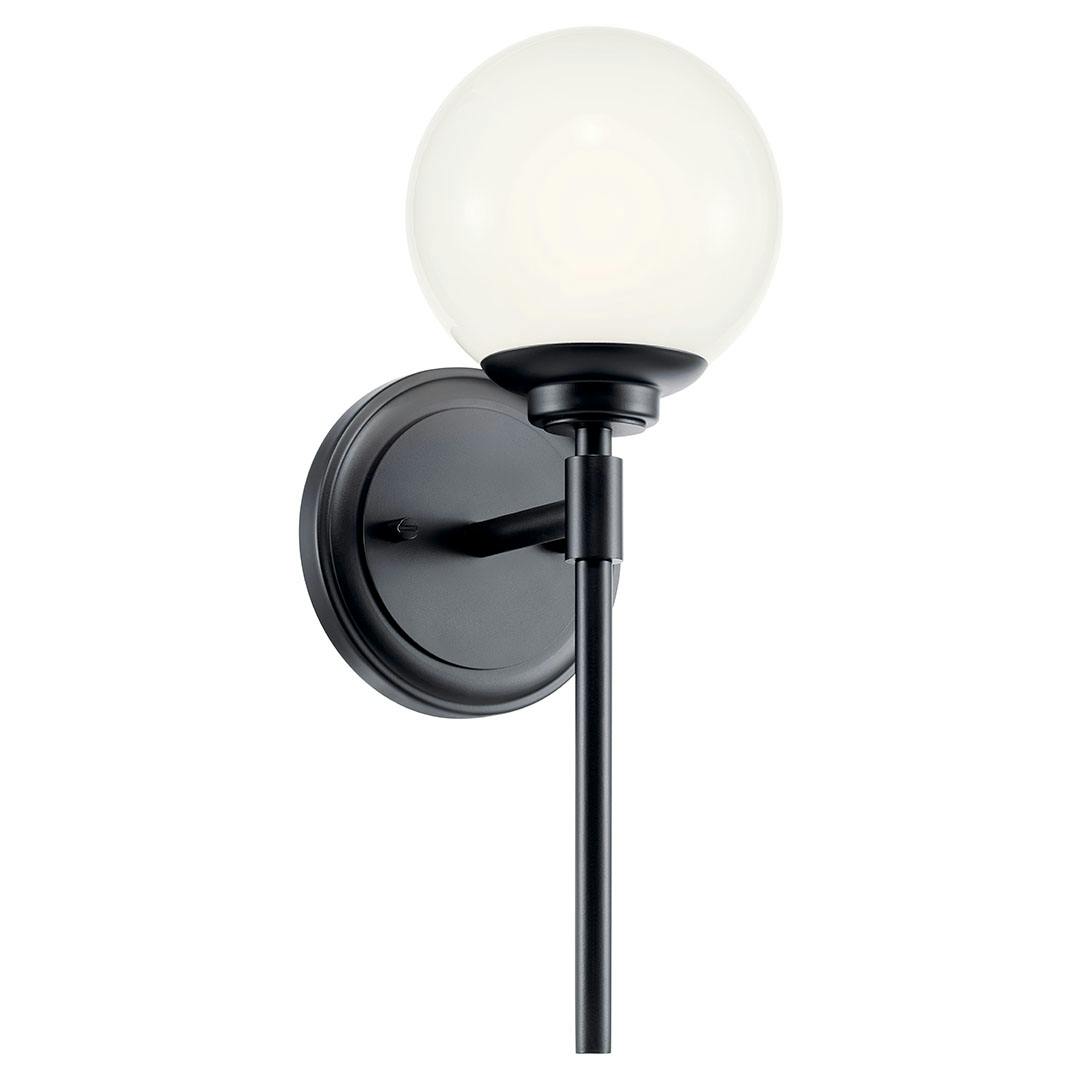 The Benno 13.75 Inch 1 Light Wall Sconce with Opal Glass in Black on a white background