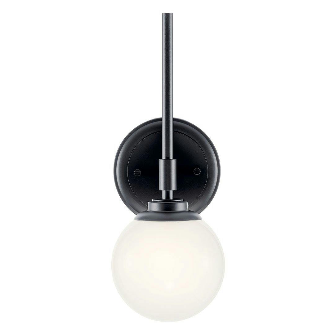 The Benno 13.75 Inch 1 Light Wall Sconce with Opal Glass in Black mounted down on a white background
