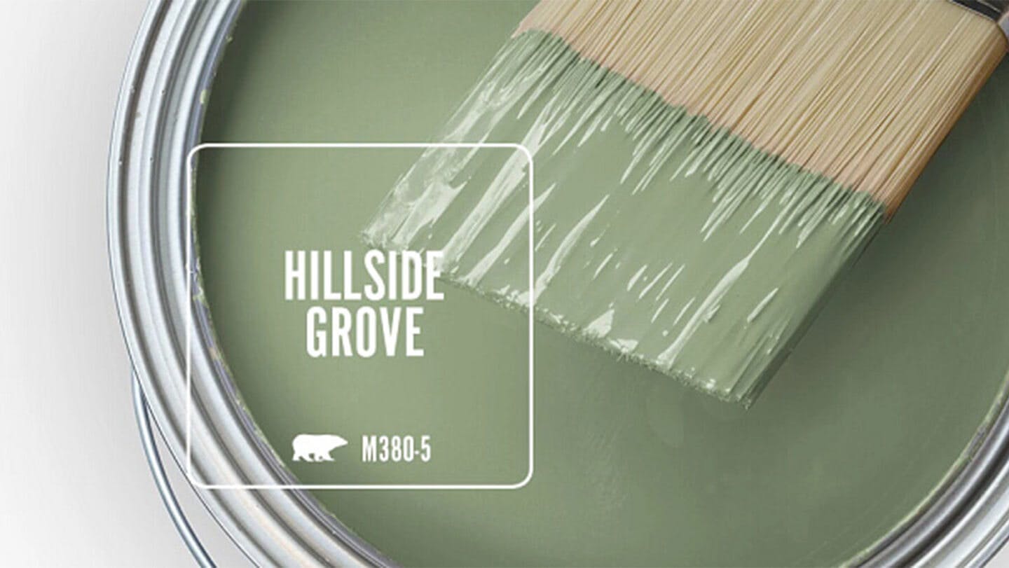 Hillside Grove paint can and brush.