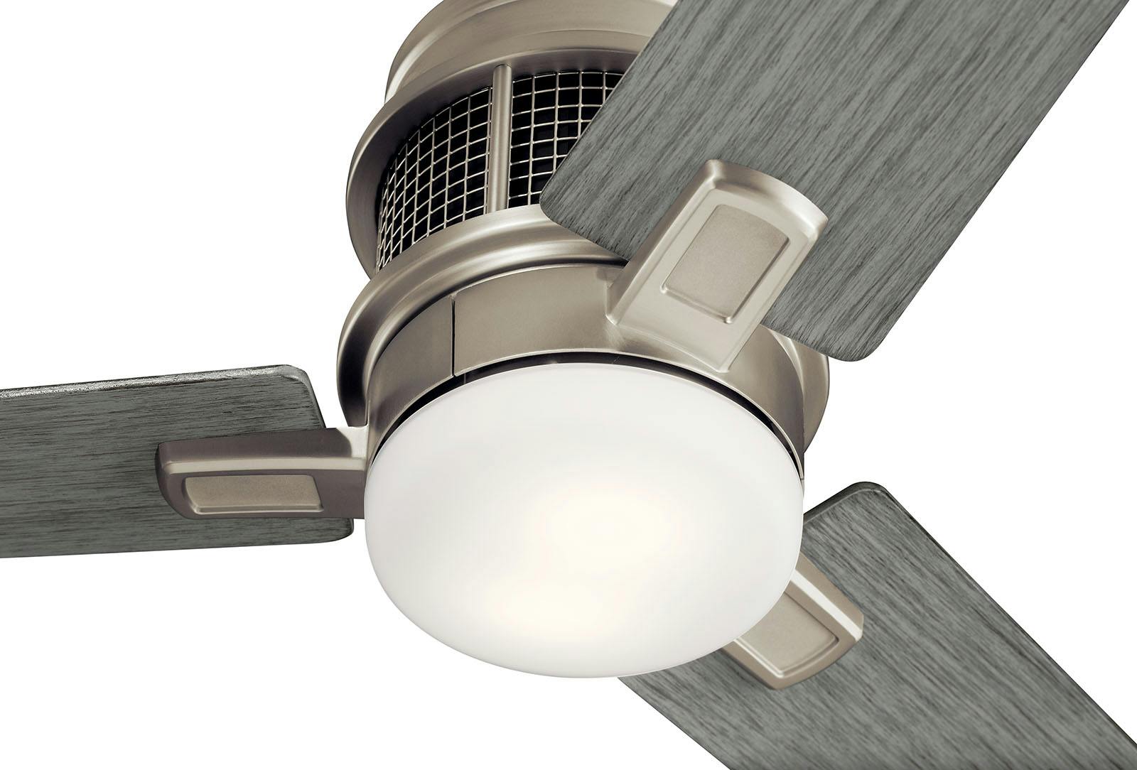Close up view of the Chiara LED 52" Fan Brushed Nickel on a white background