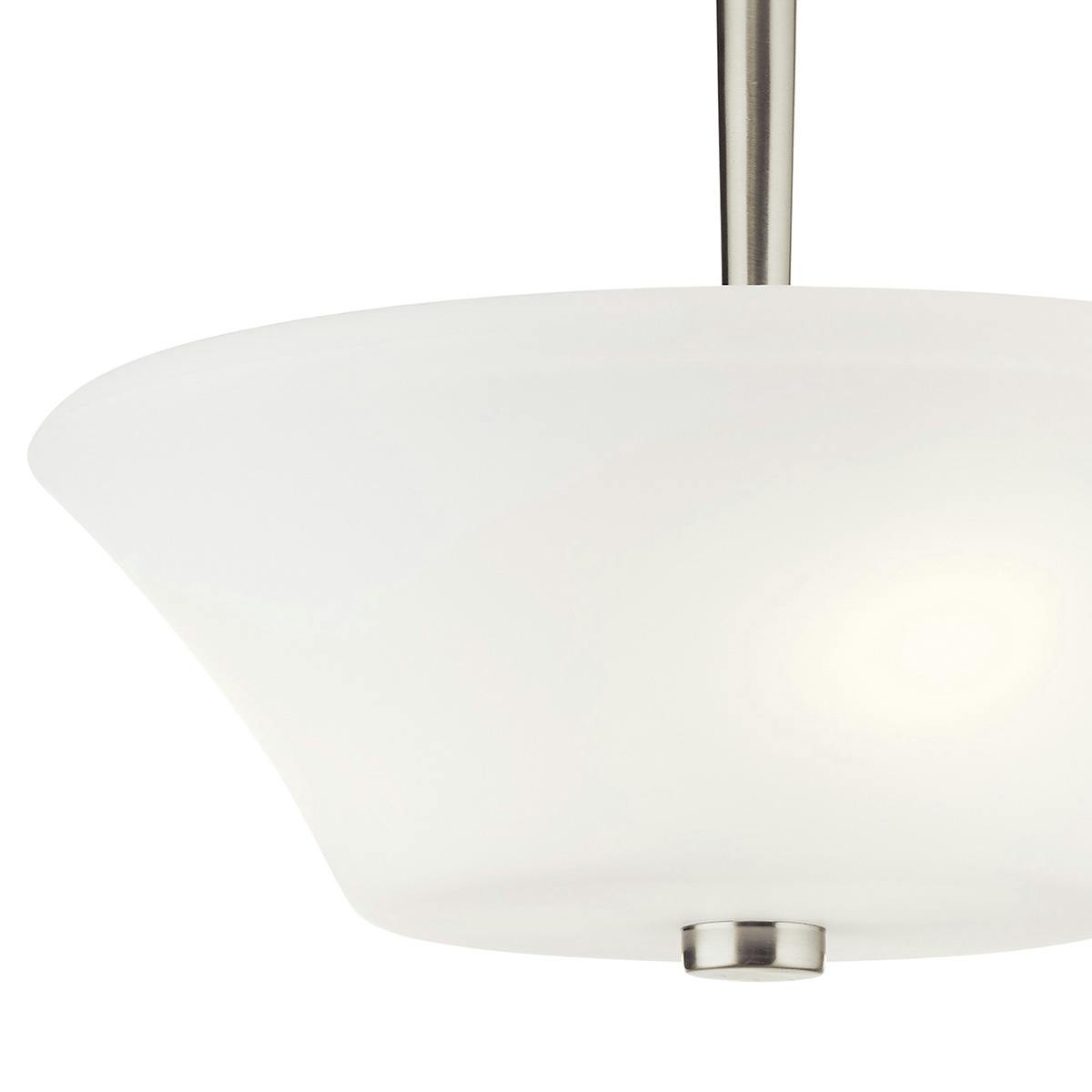 Close up view of the Aubrey Semi Flush in Brushed Nickel on a white background