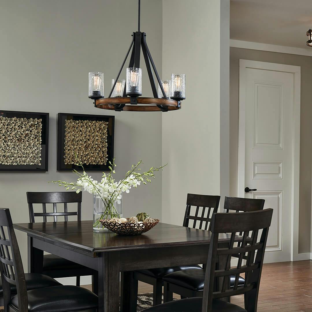 Dining room with Barrington24" Chandelier Black & Wood