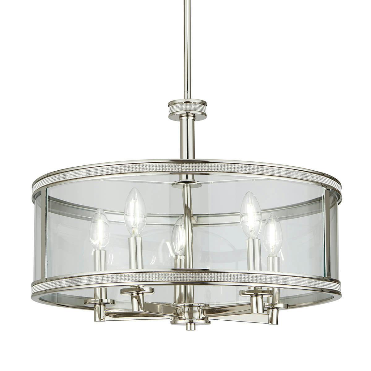 Angelica 5 Light Pendant Polished Nickel on a white background