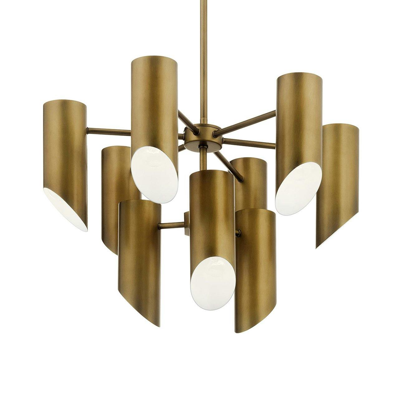 Trentino 9 Light Chandelier Natural Brass without the canopy on a white background