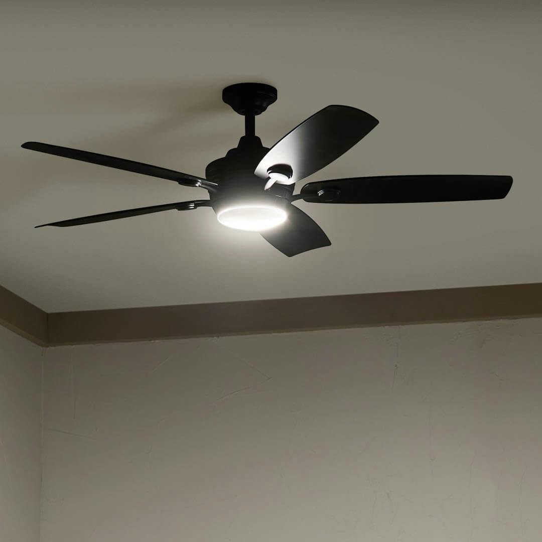 Night time interior with 56" Tranquil 5 Blade LED Outdoor Ceiling Fan Satin Black