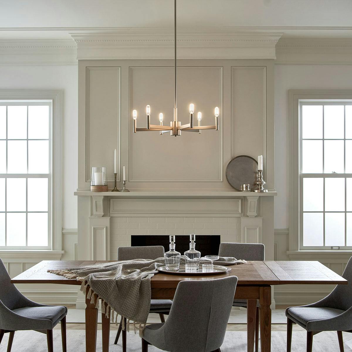 Day time dining room image featuring Erzo chandelier 43859SN