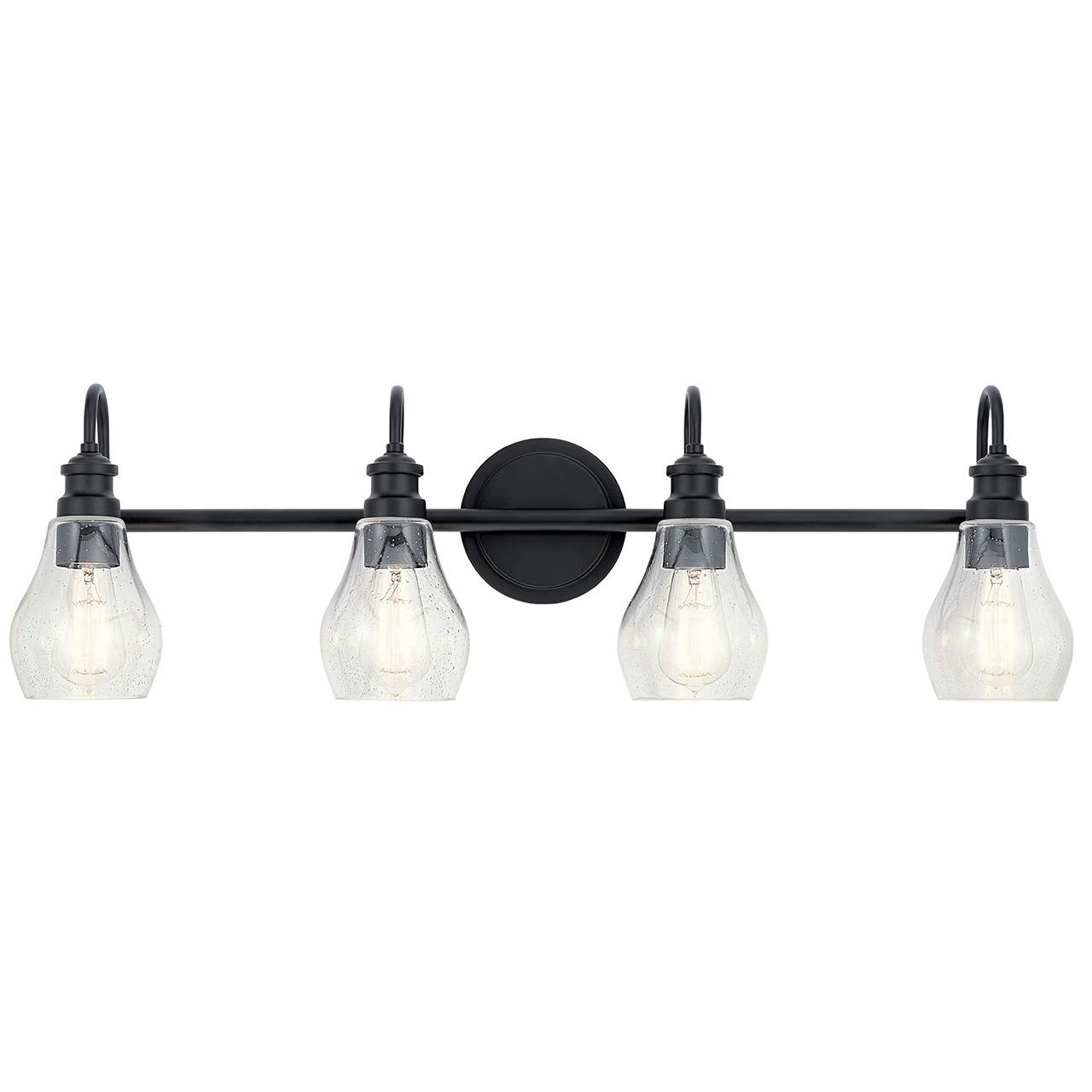 The Greenbrier™ 4 Light Vanity Light Black facing down on a white background