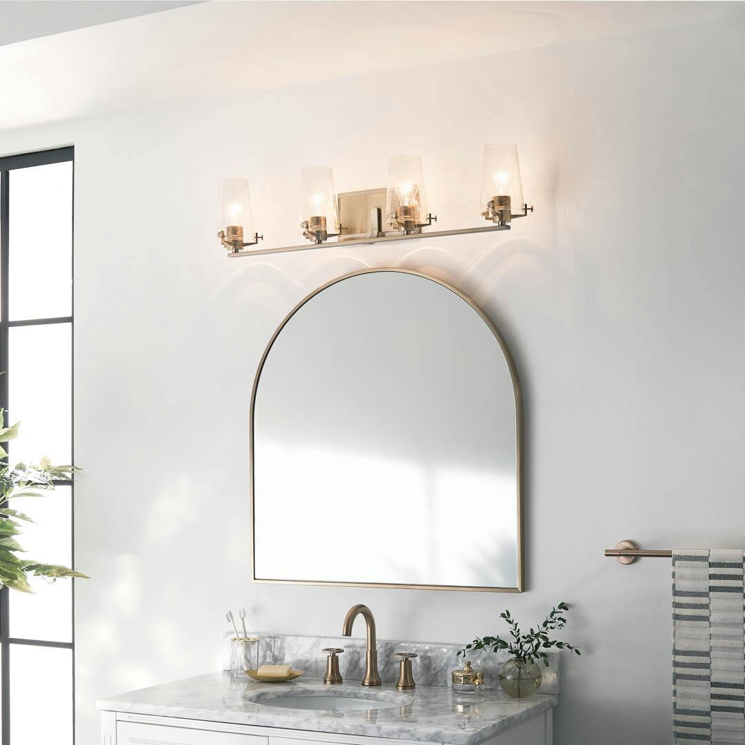 Day time bathroom with Alton 4 Light Vanity Light Champagne Bronze