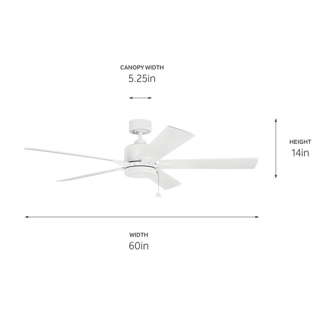 Bowen 60" Fan Matte White with dimensions on a white background