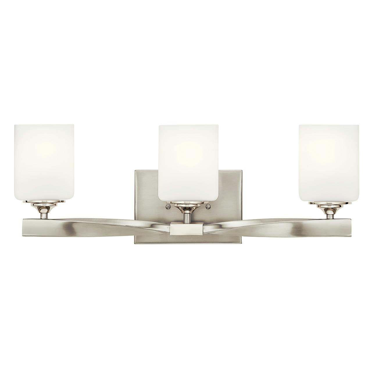 The Marette 3 Light Vanity Light Nickel facing up on a white background